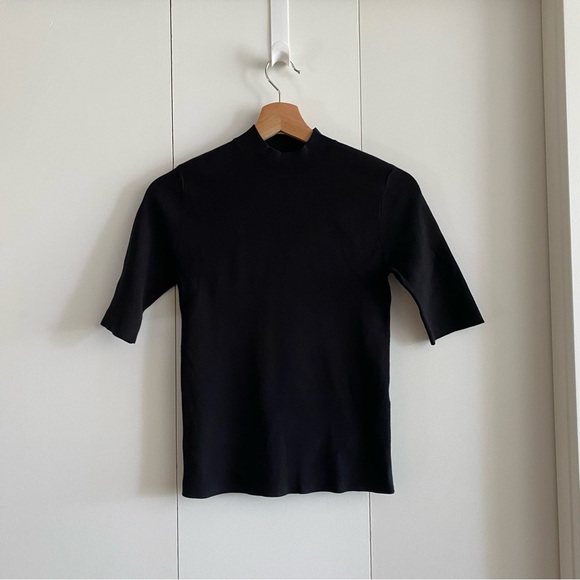 Oak and Fort BLACK mock neck short sleeve sweater tee - Picture 6 of 10